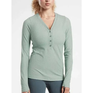 Athleta Uptempo Henley Mint Green‎ Ribbed Long Sleeve Tee Small